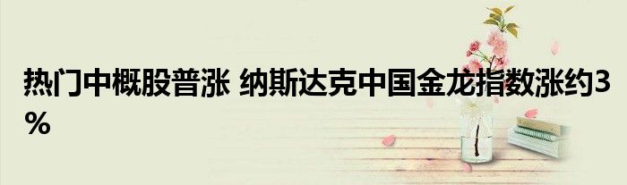 热门中概股普涨 纳斯达克中国金龙指数涨约3%