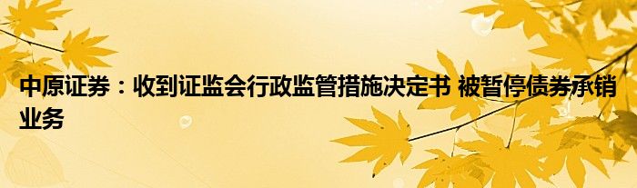 中原证券:收到证监会行政监管措施决定书 被暂停债券承销业务