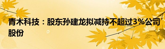 青木科技:股东孙建龙拟减持不超过3%公司股份
