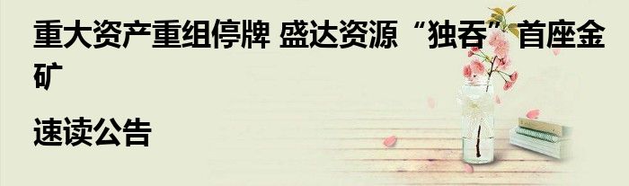 重大资产重组停牌 盛达资源“独吞”首座金矿|速读公告