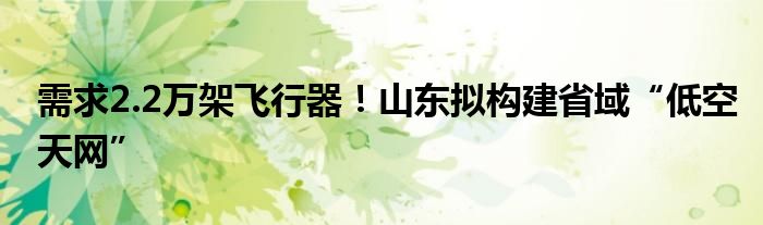 需求2.2万架飞行器!山东拟构建省域“低空天网”