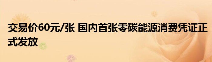 交易价60元/张 国内首张零碳能源消费凭证正式发放