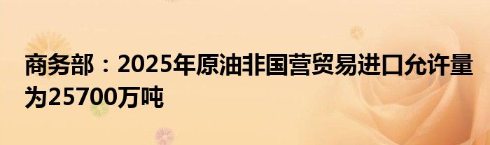 商务部:2025年原油非国营贸易进口允许量为25700万吨