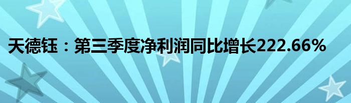 天德钰:第三季度净利润同比增长222.66%