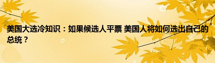 美国大选冷知识:如果候选人平票 美国人将如何选出自己的总统?