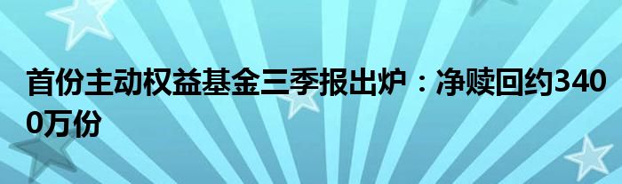 首份主动权益基金三季报出炉:净赎回约3400万份