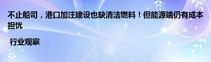 不止船司,港口加注建设也缺清洁燃料!但能源端仍有成本担忧 | 行业观察