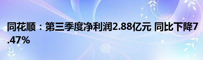 同花顺:第三季度净利润2.88亿元 同比下降7.47%
