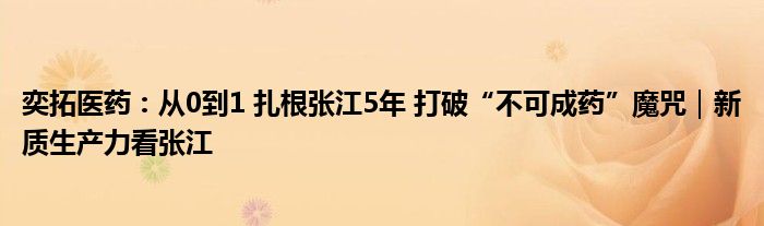 奕拓医药:从0到1 扎根张江5年 打破“不可成药”魔咒|新质生产力看张江