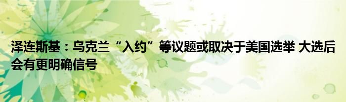 泽连斯基:乌克兰“入约”等议题或取决于美国选举 大选后会有更明确信号