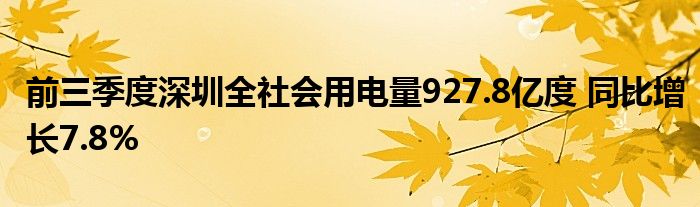 前三季度深圳全社会用电量927.8亿度 同比增长7.8%