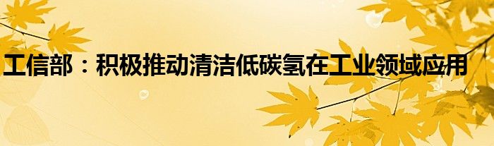 工信部:积极推动清洁低碳氢在工业领域应用