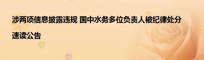 涉两项信息披露违规 国中水务多位负责人被纪律处分|速读公告
