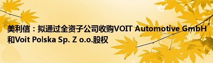 美利信:拟通过全资子公司收购VOIT Automotive GmbH和Voit Polska Sp. Z o.o.股权