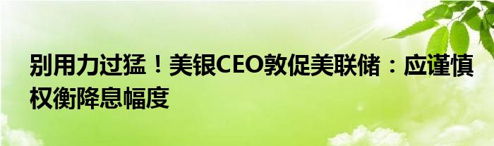 别用力过猛!美银CEO敦促美联储:应谨慎权衡降息幅度