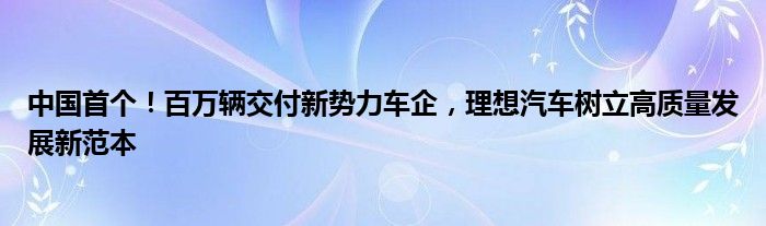 中国首个!百万辆交付新势力车企,理想汽车树立高质量发展新范本