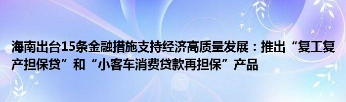 海南出台15条金融措施支持经济高质量发展:推出“复工复产担保贷”和“小客车消费贷款再担保”产品