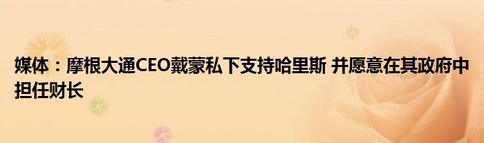媒体:摩根大通CEO戴蒙私下支持哈里斯 并愿意在其政府中担任财长