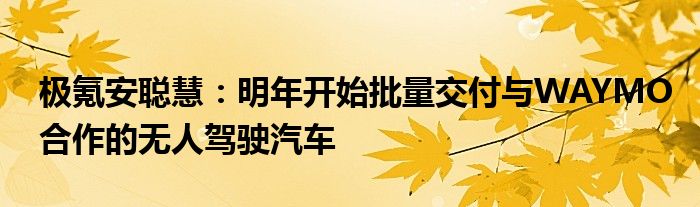 极氪安聪慧:明年开始批量交付与WAYMO合作的无人驾驶汽车