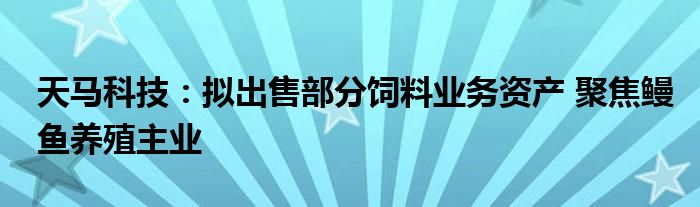 天马科技:拟出售部分饲料业务资产 聚焦鳗鱼养殖主业