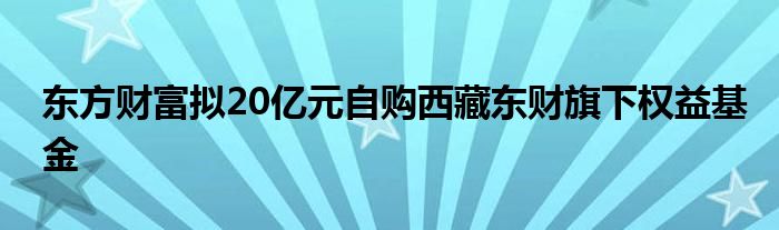 东方财富拟20亿元自购西藏东财旗下权益基金
