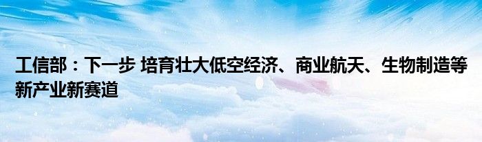 工信部:下一步 培育壮大低空经济、商业航天、生物制造等新产业新赛道