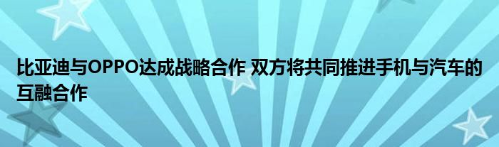 比亚迪与OPPO达成战略合作 双方将共同推进手机与汽车的互融合作