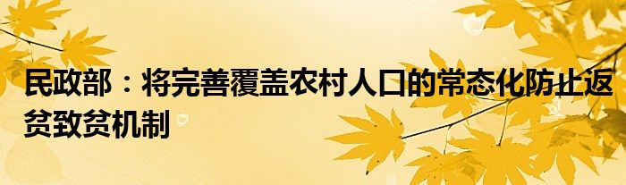 民政部:将完善覆盖农村人口的常态化防止返贫致贫机制
