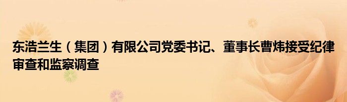 东浩兰生(集团)有限公司党委书记、董事长曹炜接受纪律审查和监察调查