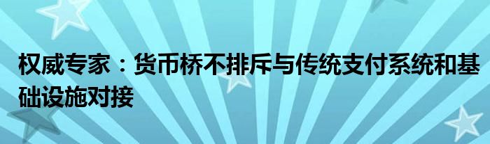 权威专家:货币桥不排斥与传统支付系统和基础设施对接