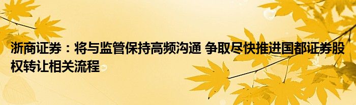 浙商证券:将与监管保持高频沟通 争取尽快推进国都证券股权转让相关流程