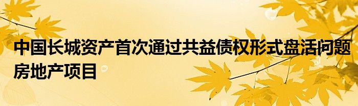 中国长城资产首次通过共益债权形式盘活问题房地产项目