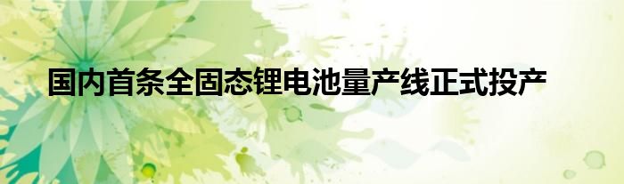 国内首条全固态锂电池量产线正式投产
