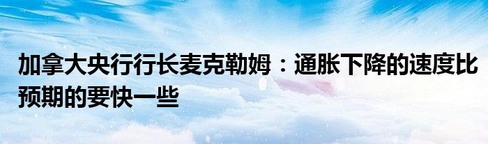 加拿大央行行长麦克勒姆:通胀下降的速度比预期的要快一些