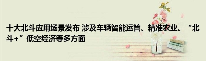 十大北斗应用场景发布 涉及车辆智能运管、精准农业、“北斗+”低空经济等多方面