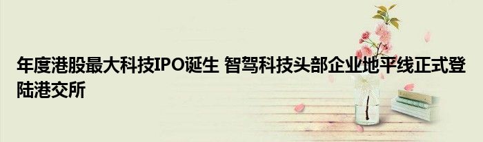 年度港股最大科技IPO诞生 智驾科技头部企业地平线正式登陆港交所