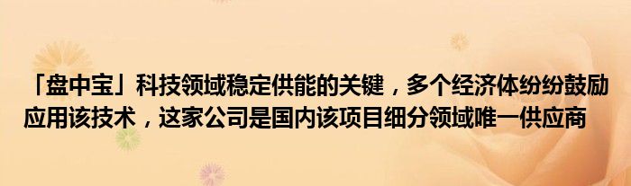 「盘中宝」科技领域稳定供能的关键,多个经济体纷纷鼓励应用该技术,这家公司是国内该项目细分领域唯一供应商