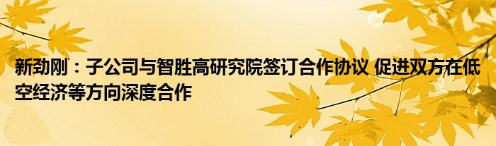 新劲刚:子公司与智胜高研究院签订合作协议 促进双方在低空经济等方向深度合作