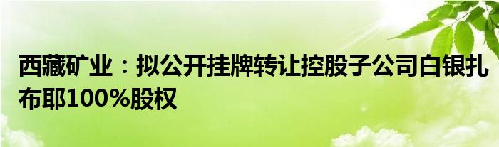 西藏矿业:拟公开挂牌转让控股子公司白银扎布耶100%股权