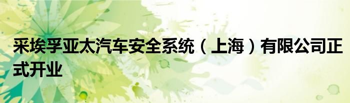 采埃孚亚太汽车安全系统(上海)有限公司正式开业