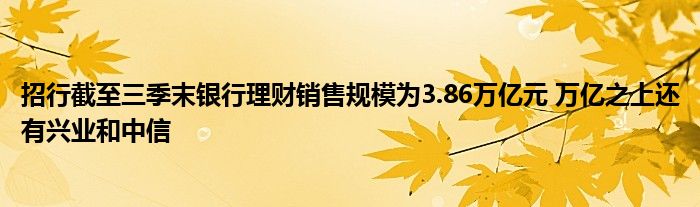 招行截至三季末银行理财销售规模为3.86万亿元 万亿之上还有兴业和中信