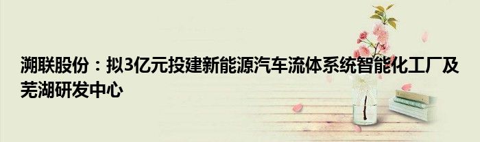 溯联股份:拟3亿元投建新能源汽车流体系统智能化工厂及芜湖研发中心