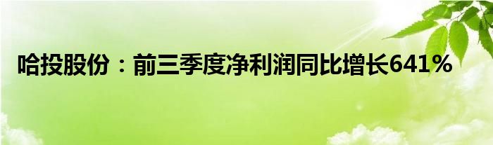 哈投股份:前三季度净利润同比增长641%