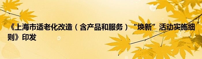 《上海市适老化改造(含产品和服务)“焕新”活动实施细则》印发