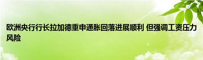 欧洲央行行长拉加德重申通胀回落进展顺利 但强调工资压力风险