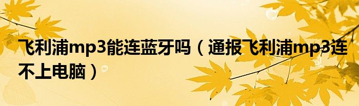 飞利浦mp3能连蓝牙吗(通报飞利浦mp3连不上电脑)