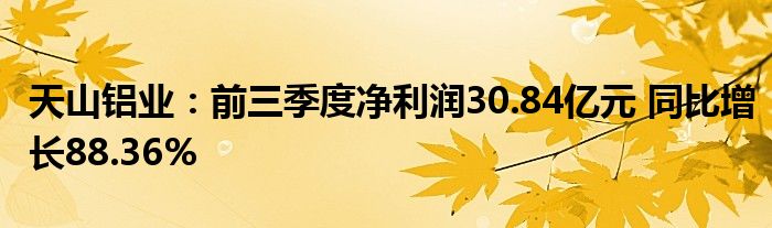 天山铝业:前三季度净利润30.84亿元 同比增长88.36%