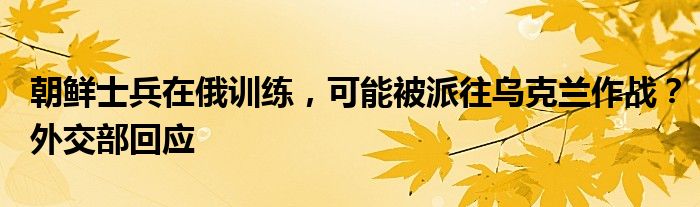 朝鲜士兵在俄训练,可能被派往乌克兰作战?外交部回应