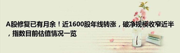 A股修复已有月余!近1600股年线转涨,破净规模收窄近半,指数目前估值情况一览