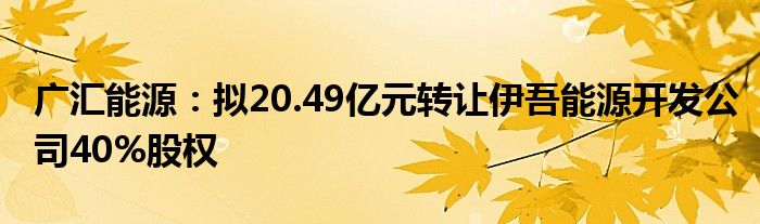 广汇能源:拟20.49亿元转让伊吾能源开发公司40%股权